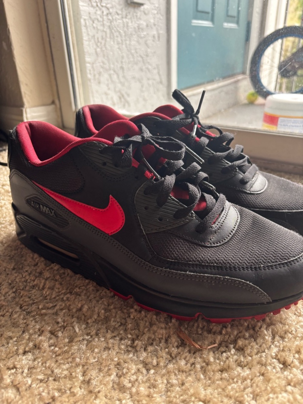 Nike Air Max 90 Black University Red Dark Grey Men’s 12 Athletic Shoe